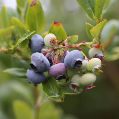 Heidelbeere Mehrere reife und unreife Heidelbeeren an einem Strauch.